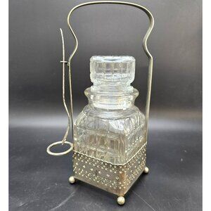 Vintage Silver-Plated Glass Pickle Castor Jar With Fork & Ornate Holder VL4040